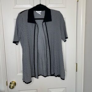 Exclusively Misook Black & White Open Front Short Sleeve Knit Cardigan M